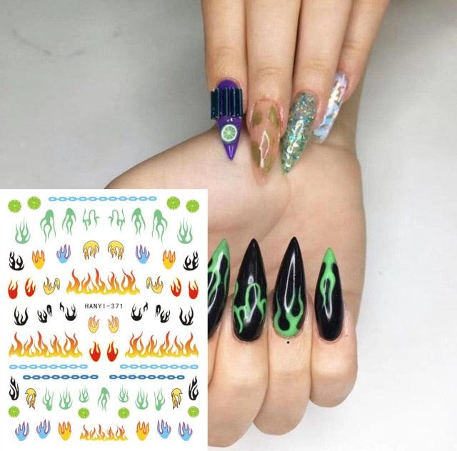 Fashion Nails Art Manicure Back Glue Decal Decorations Design Nail Sticker For Nails Tips Beauty Fun Nail Art Stickers Decal 3D Self-Adhesive Abstract Face Curve Graffiti Nail Design for Acrylic Nail Supplies Designer Nail Decorations for Women Girls Kids