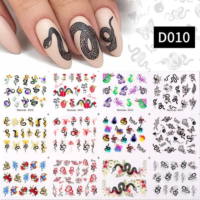 Colorful Wave Geometrics Shaped Water Decals Stickers For Nails Snake And Face Image Sliders Nail Art Decoration Decor Tip Transfer Nail Decals Sticker For Pretty Girl Self-Adhesive Nail Decals Designer Nail Stickers for Acrylic