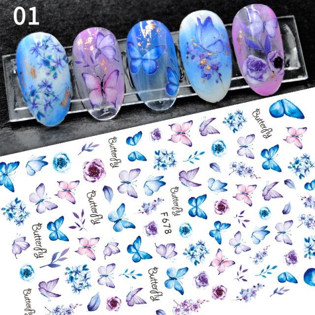Blue Butterfly 3D Nail Stickers Flowers Leaves Self Adhesive Transfer Sliders Wraps Manicures Foils Decorations Decoration Tattoo Manicure Transfer Nail Decals Flowers Butterfly Designs Nails Supply Manicure Tips Design Nail Decoration Stevvex