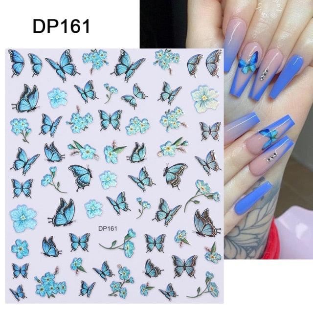 Blue Butterfly 3D Nail Stickers Flowers Leaves Self Adhesive Transfer Sliders Wraps Manicures Foils Decorations Decoration Tattoo Manicure Transfer Nail Decals Flowers Butterfly Designs Nails Supply Manicure Tips Design Nail Decoration Stevvex