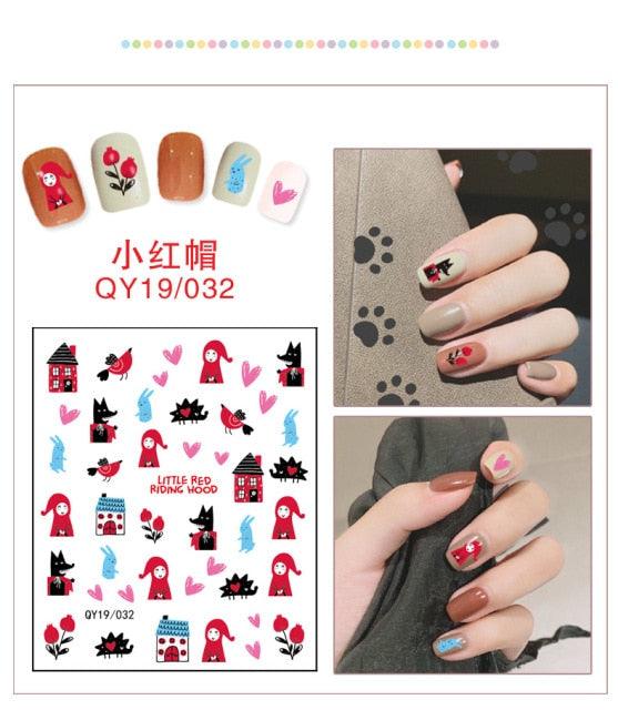 Cartoon Characters Plants Animals Forest Flowers Small Fresh Flowers 3D Nail Stickers Hyuna Style Nail Patch Waterproof Self Adhesive Nail Decals for Nail Art Decoration Including Hearts Stars Letters Bowknot Leaves Flowers Plants Fruits Butterflies