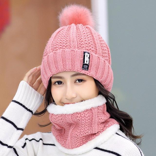 Warm Winter Skellies Beanies Knitted Hat Women Brand High Quality Winter Women Ball Ski Wool Fur Hat Pompoms Hats Knitted Scarf Women's Winter Beanie Hat, Warm Fleece Lined Knitted Soft Ski Cuff Cap with Pompom Stevvex