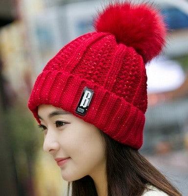 Warm Winter Skellies Beanies Knitted Hat Women Brand High Quality Winter Women Ball Ski Wool Fur Hat Pompoms Hats Knitted Scarf Women's Winter Beanie Hat, Warm Fleece Lined Knitted Soft Ski Cuff Cap with Pompom Stevvex