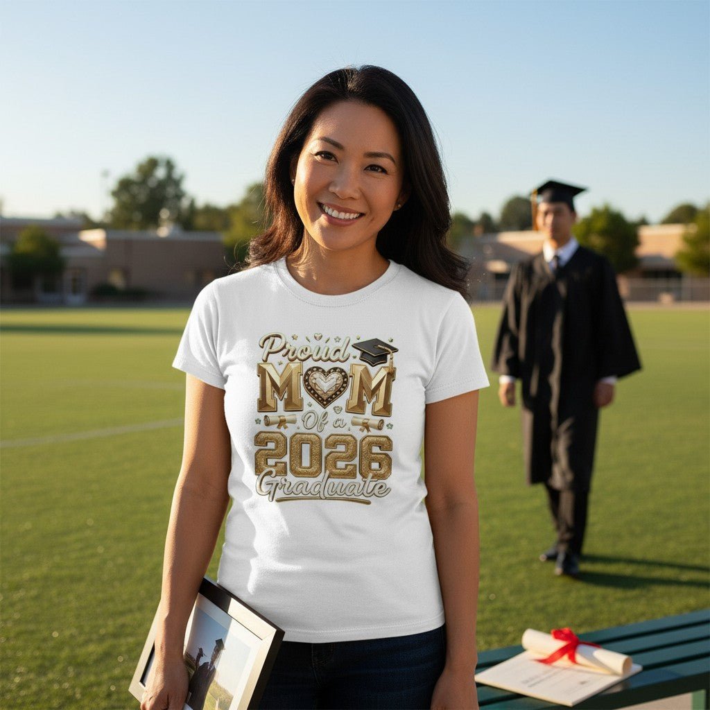 Proud Mom of a 2026 Graduate T-Shirt 100% Cotton Perfect Graduation Party Gifting Idea For Mother