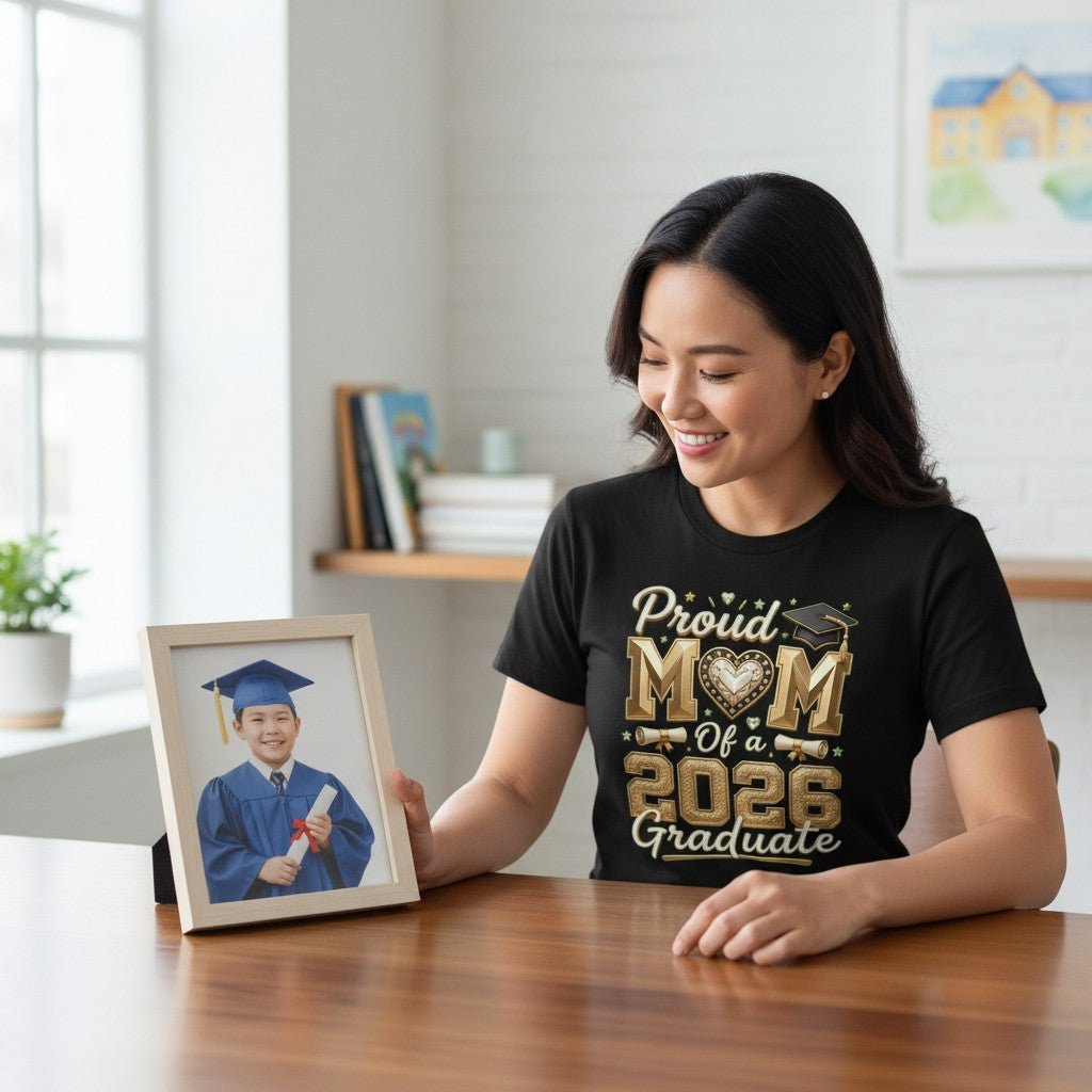 Proud Mom of a 2026 Graduate T-Shirt 100% Cotton Perfect Graduation Party Gifting Idea For Mother