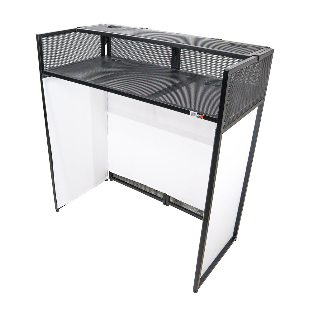 ProX XF-VISTABLMK2 - VISTA DJ Booth Facade Table Station with White and Black Scrim kit and Padded Travel Bag | Black Hardware The DJ Hookup