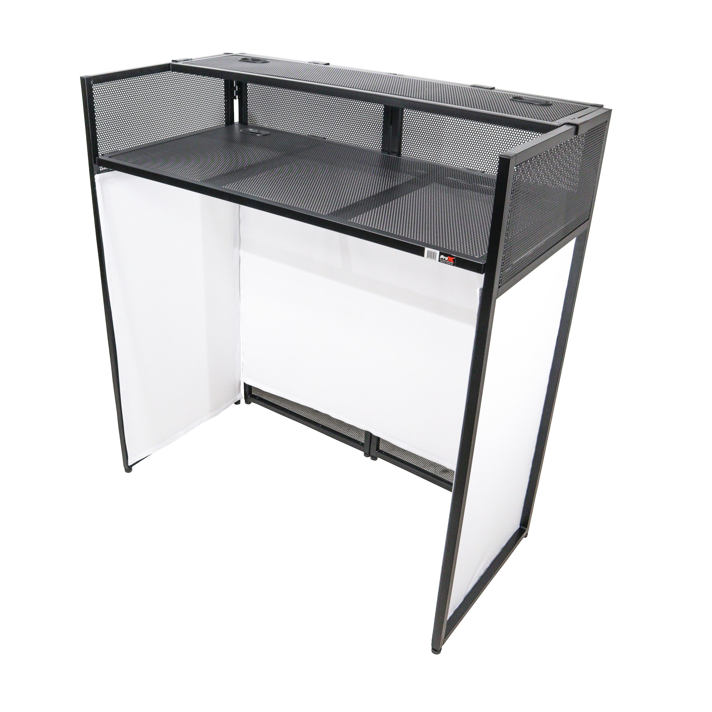 ProX XF-VISTABLMK2 - VISTA DJ Booth Facade Table Station with White and Black Scrim kit and Padded Travel Bag | Black Hardware The DJ Hookup