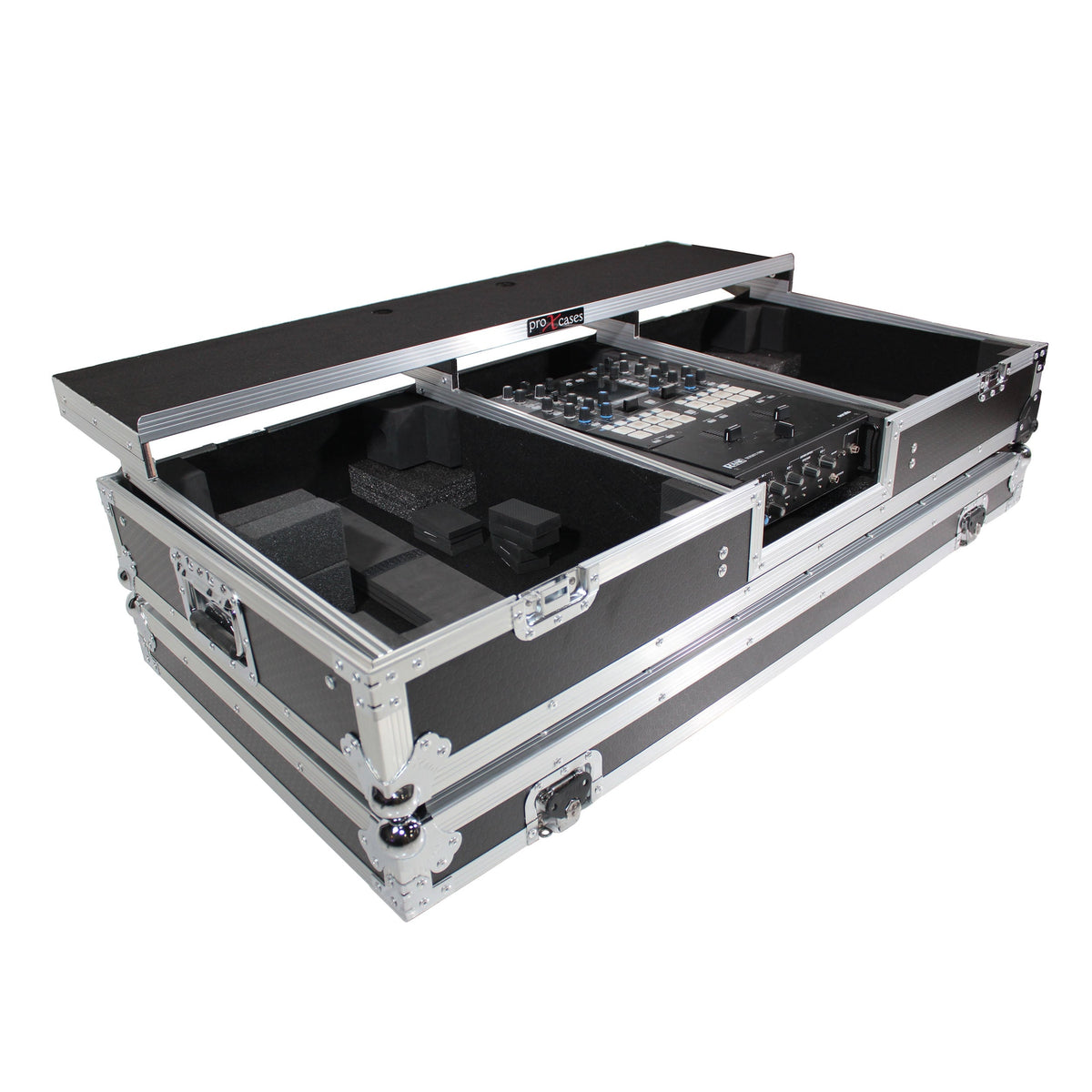 ProX XS-TMC1012WLTFBTL - Flight Coffin Case For Rane 72 Mixer and 2 Turntables in Battle Mode W-Laptop Shelf The DJ Hookup