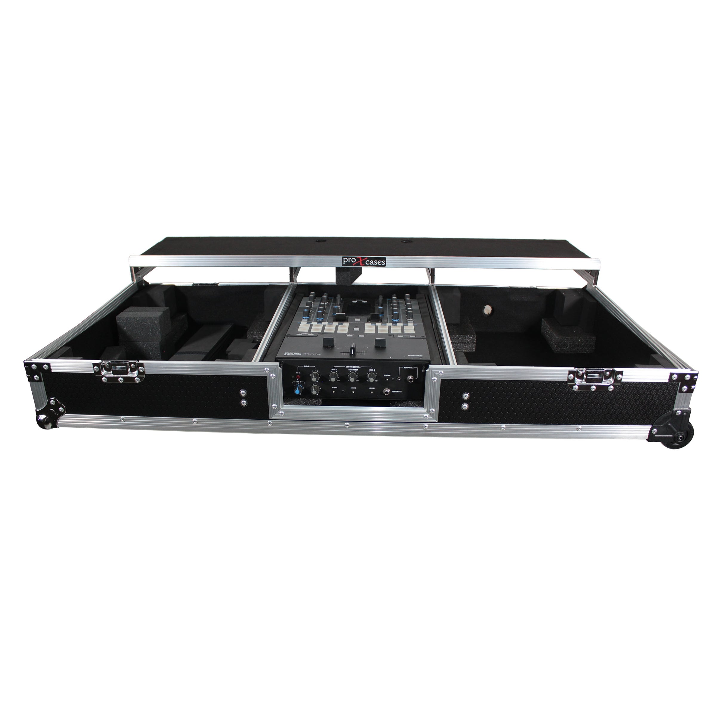 ProX XS-TMC1012WLTFBTL - Flight Coffin Case For Rane 72 Mixer and 2 Turntables in Battle Mode W-Laptop Shelf The DJ Hookup