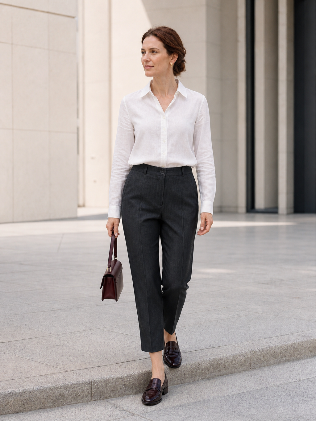 Linen Tailored Straight Cropped Pants LOGAN LINTICO