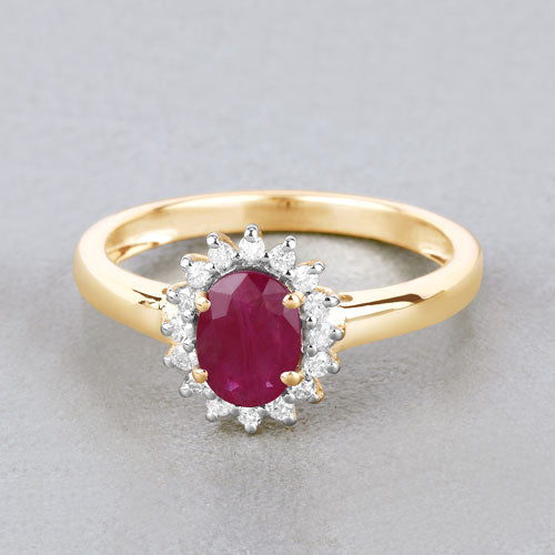 1.01 Carat Genuine Ruby and White Diamond 10K Yellow Gold Ring Bids.com