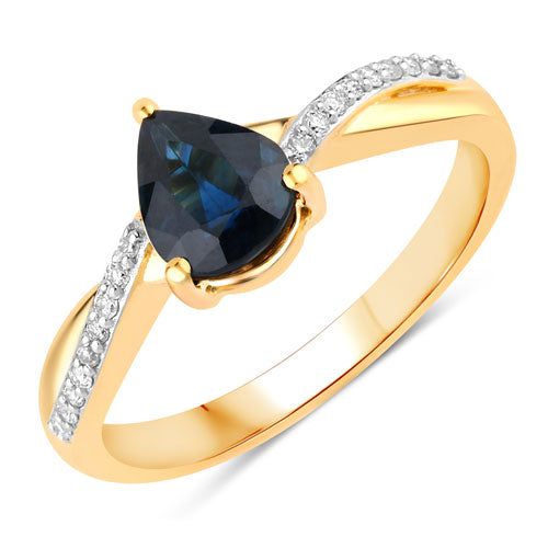 1.17 Carat Genuine Blue Sapphire and White Diamond 14K Yellow Gold Ring Bids.com