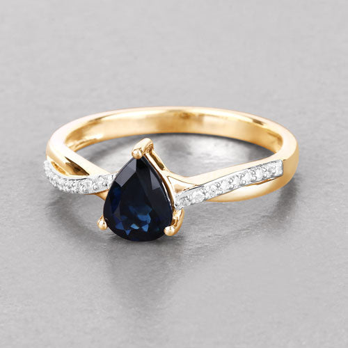1.17 Carat Genuine Blue Sapphire and White Diamond 14K Yellow Gold Ring Bids.com