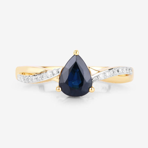 1.17 Carat Genuine Blue Sapphire and White Diamond 14K Yellow Gold Ring Bids.com