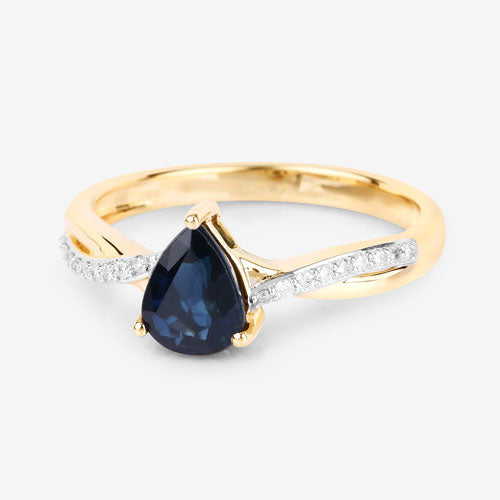1.17 Carat Genuine Blue Sapphire and White Diamond 14K Yellow Gold Ring Bids.com