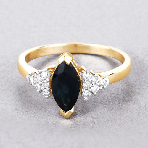 1.47 Carat Genuine Blue Sapphire and White Diamond 14K Yellow Gold Ring Bids.com