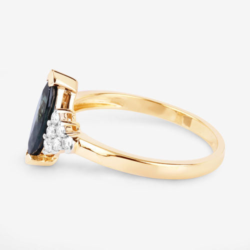 1.47 Carat Genuine Blue Sapphire and White Diamond 14K Yellow Gold Ring Bids.com