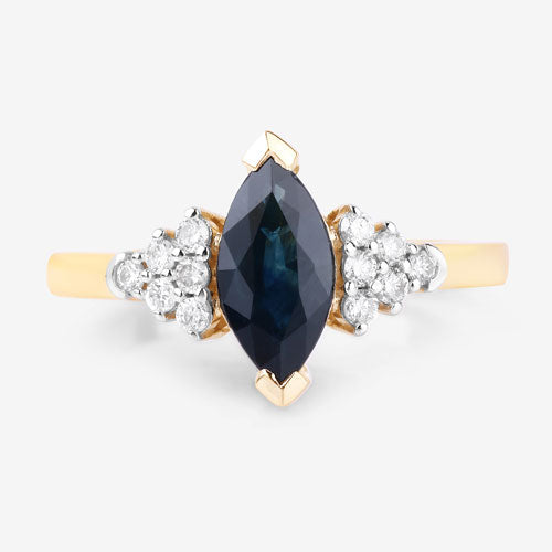 1.47 Carat Genuine Blue Sapphire and White Diamond 14K Yellow Gold Ring Bids.com
