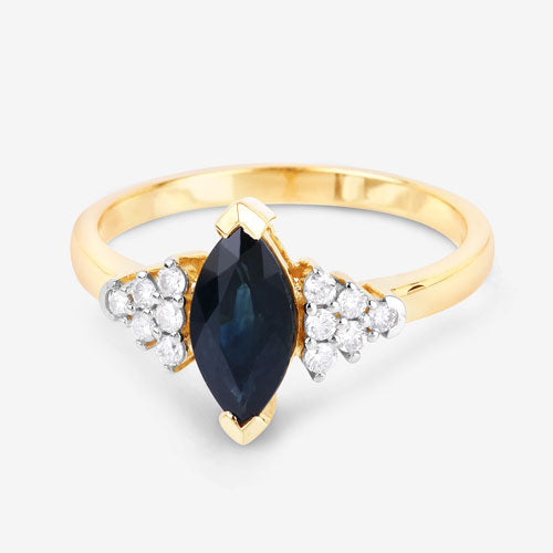 1.47 Carat Genuine Blue Sapphire and White Diamond 14K Yellow Gold Ring Bids.com