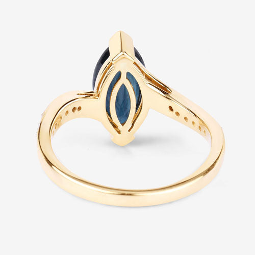 2.26 Carat Genuine Blue Sapphire and White Diamond 14K Yellow Gold Ring