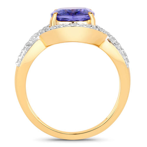 3.56 Carat Genuine Tanzanite and White Diamond 14K Yellow Gold Ring Bids.com