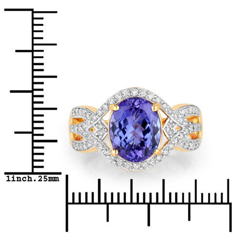 3.56 Carat Genuine Tanzanite and White Diamond 14K Yellow Gold Ring Bids.com
