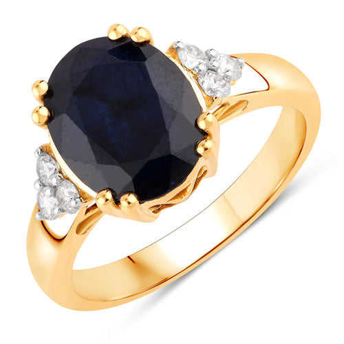 4.50 Carat Genuine Blue Sapphire and White Diamond 14K Yellow Gold Ring Bids.com