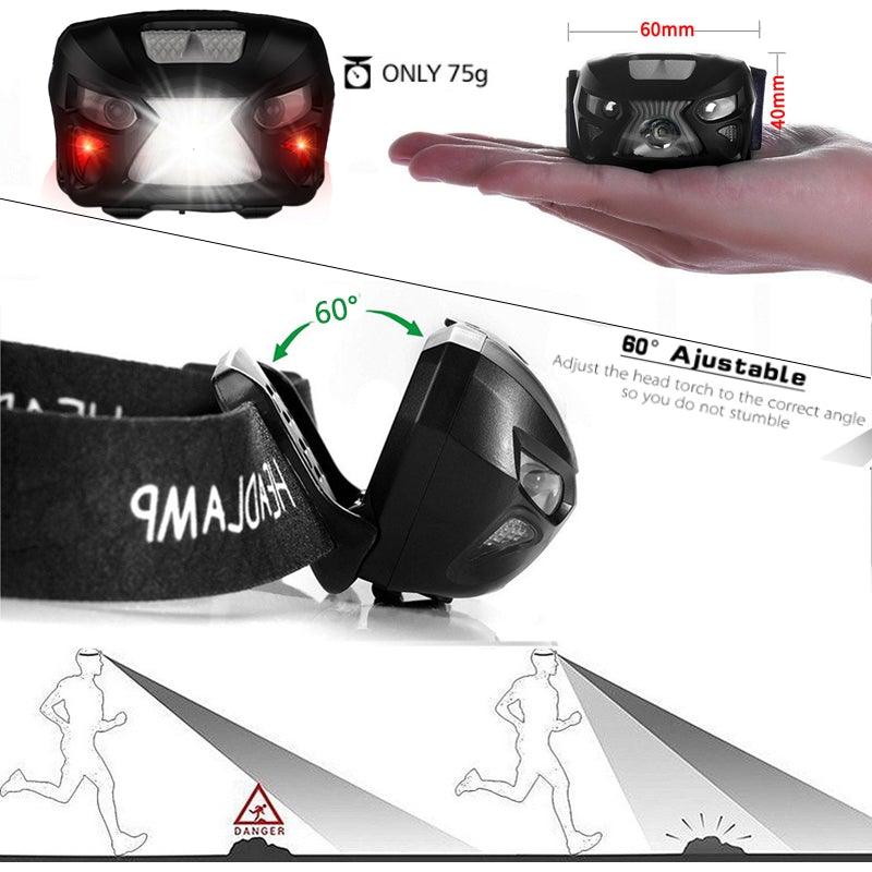Rechargeable Adjustable LED USB Headlamp 10000Lm Powerfull Adjustable Waterproof Headlight Body Motion Sensor Head Flashlight For Outdoor Hiking Camping Torch Light Lamp