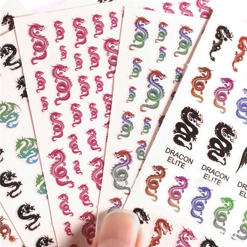 Red Black Colorful 3D Dragon Design Stickers Women Love Nail Art Slider Gel Polish Decal Temporary Decoration For Nail Manicures 3D Self-Adhesive Nail Art Tips Sliders for Women Girls DIY Nail Decorations Manicure Decor Accessories