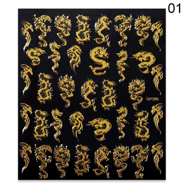 Red Black Colorful 3D Dragon Design Stickers Women Love Nail Art Slider Gel Polish Decal Temporary Decoration For Nail Manicures 3D Self-Adhesive Nail Art Tips Sliders for Women Girls DIY Nail Decorations Manicure Decor Accessories