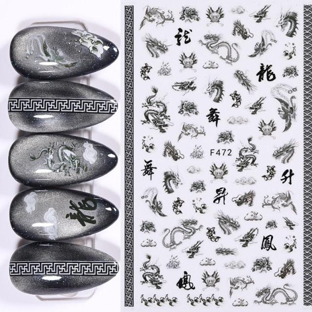 Red Black Colorful 3D Dragon Design Stickers Women Love Nail Art Slider Gel Polish Decal Temporary Decoration For Nail Manicures 3D Self-Adhesive Nail Art Tips Sliders for Women Girls DIY Nail Decorations Manicure Decor Accessories