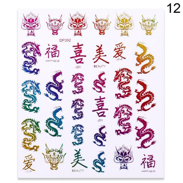 Red Black Colorful 3D Dragon Design Stickers Women Love Nail Art Slider Gel Polish Decal Temporary Decoration For Nail Manicures 3D Self-Adhesive Nail Art Tips Sliders for Women Girls DIY Nail Decorations Manicure Decor Accessories