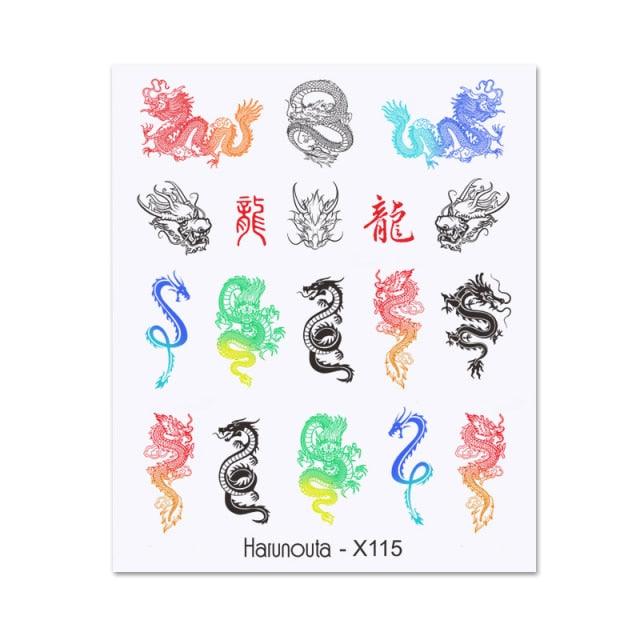 Red Black Colorful 3D Dragon Design Stickers Women Love Nail Art Slider Gel Polish Decal Temporary Decoration For Nail Manicures 3D Self-Adhesive Nail Art Tips Sliders for Women Girls DIY Nail Decorations Manicure Decor Accessories