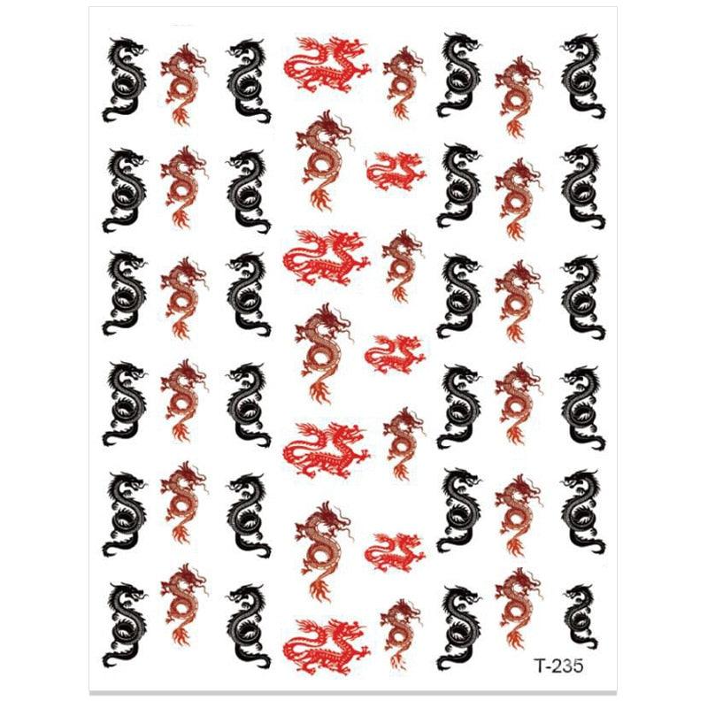 Red Black Colorful 3D Dragon Design Stickers Women Love Nail Art Slider Gel Polish Decal Temporary Decoration For Nail Manicures 3D Self-Adhesive Nail Art Tips Sliders for Women Girls DIY Nail Decorations Manicure Decor Accessories