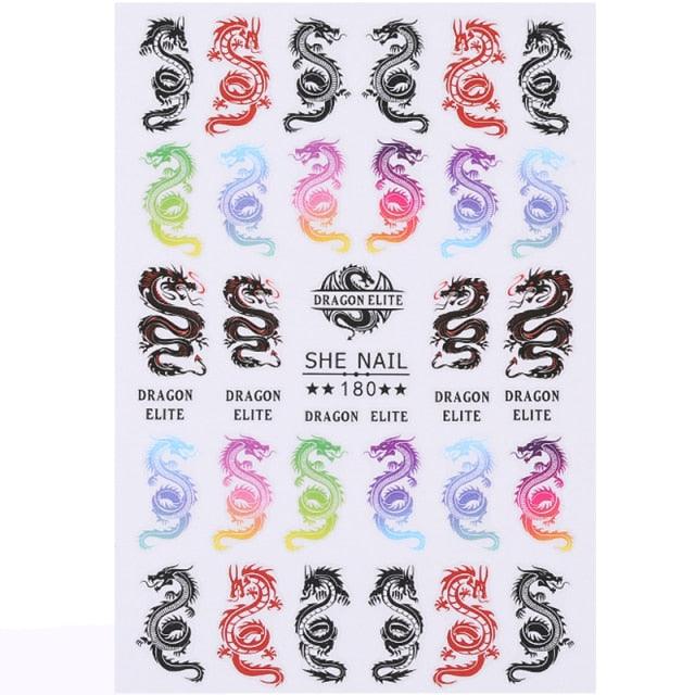 Red Black Colorful 3D Dragon Design Stickers Women Love Nail Art Slider Gel Polish Decal Temporary Decoration For Nail Manicures 3D Self-Adhesive Nail Art Tips Sliders for Women Girls DIY Nail Decorations Manicure Decor Accessories
