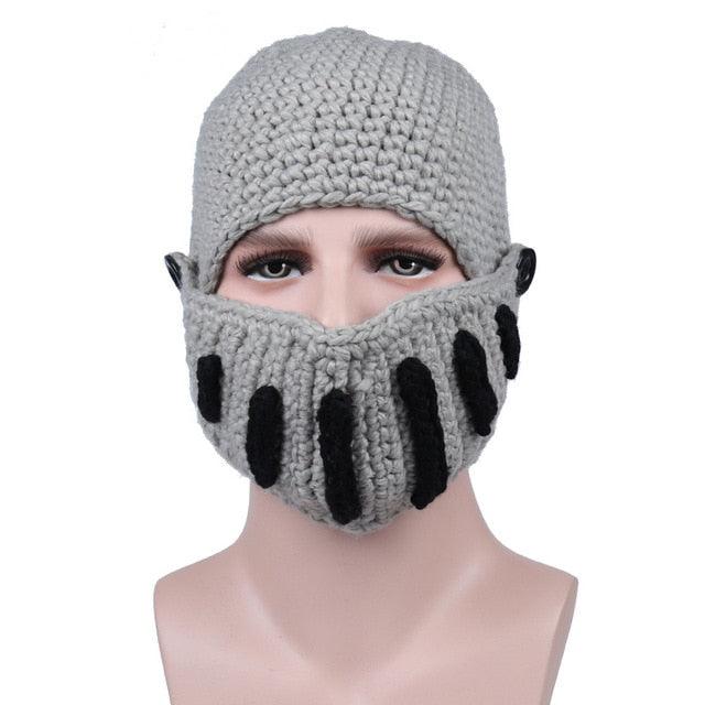 Roman Hat Winter Beanie Hats For Men Warm Mask Knight Helmet Knitted Cap Handmade Gladiator Mask Hat Roman Knight Helmet Mask Beanies Cosplay Caps Men Women Gag Party Gifts Men's Handmade Beanie Stevvex