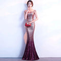 Rose Gold Sequined Long Slim Fit Fashion Host Gown