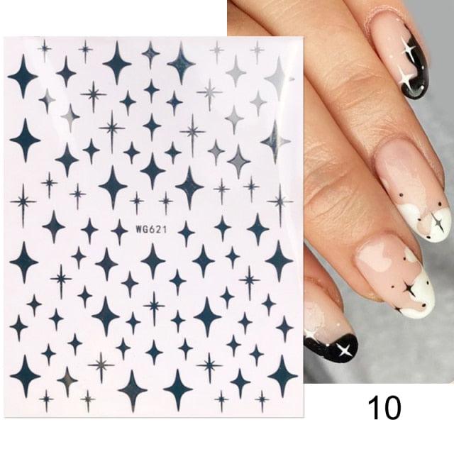 Rose Gold Star 3D Nail Stickers Silver Black White Star Heart Transfer Stickers for Nails DIY Decals Manicures Decoration Tips Nail Art Decals Water Transfer Nail Decals Sticker For Pretty Girl Self-Adhesive Nail Decals Designer Nail Stickers for Acrylic