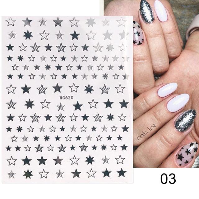 Rose Gold Star 3D Nail Stickers Silver Black White Star Heart Transfer Stickers for Nails DIY Decals Manicures Decoration Tips Nail Art Decals Water Transfer Nail Decals Sticker For Pretty Girl Self-Adhesive Nail Decals Designer Nail Stickers for Acrylic