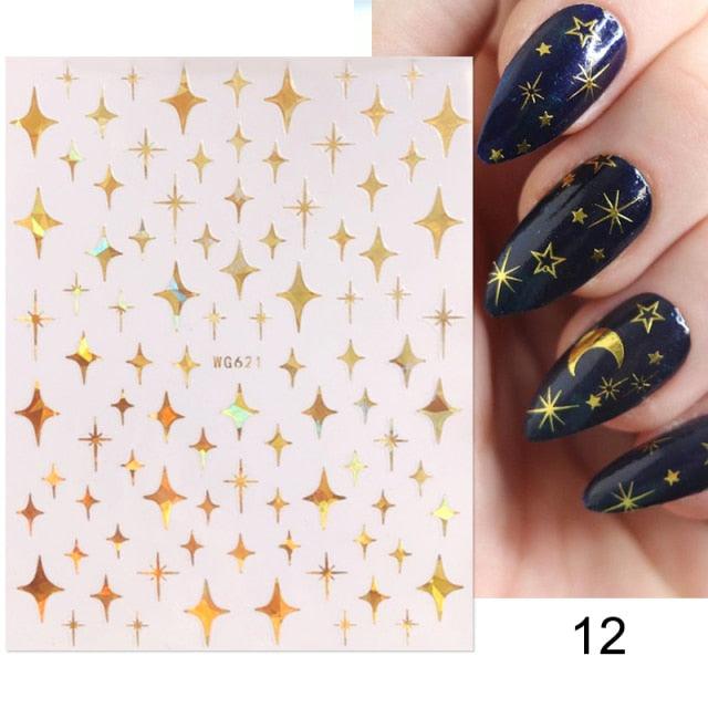 Rose Gold Star 3D Nail Stickers Silver Black White Star Heart Transfer Stickers for Nails DIY Decals Manicures Decoration Tips Nail Art Decals Water Transfer Nail Decals Sticker For Pretty Girl Self-Adhesive Nail Decals Designer Nail Stickers for Acrylic