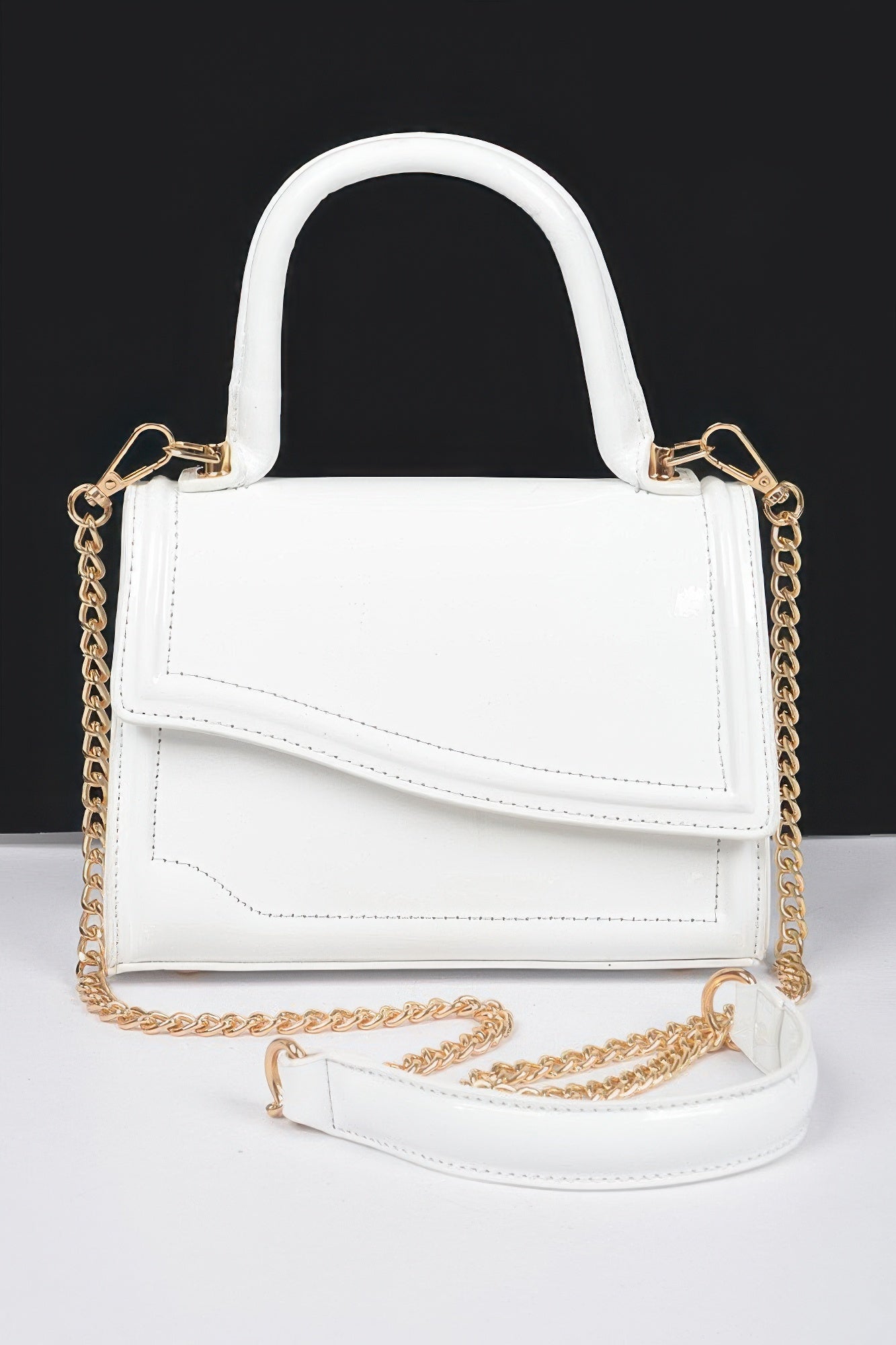 Enamel Faux Leather Top Handle Bag Rose In Concrete 🥀