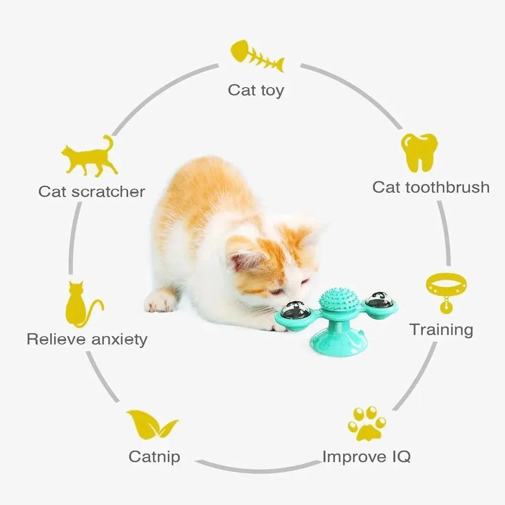 Rotatable Funny Massage Cat Toys Windmill LED Ball Teeth Cleaning Toys For Pets Interactive Turntable Tease Cat Toys Stevvex