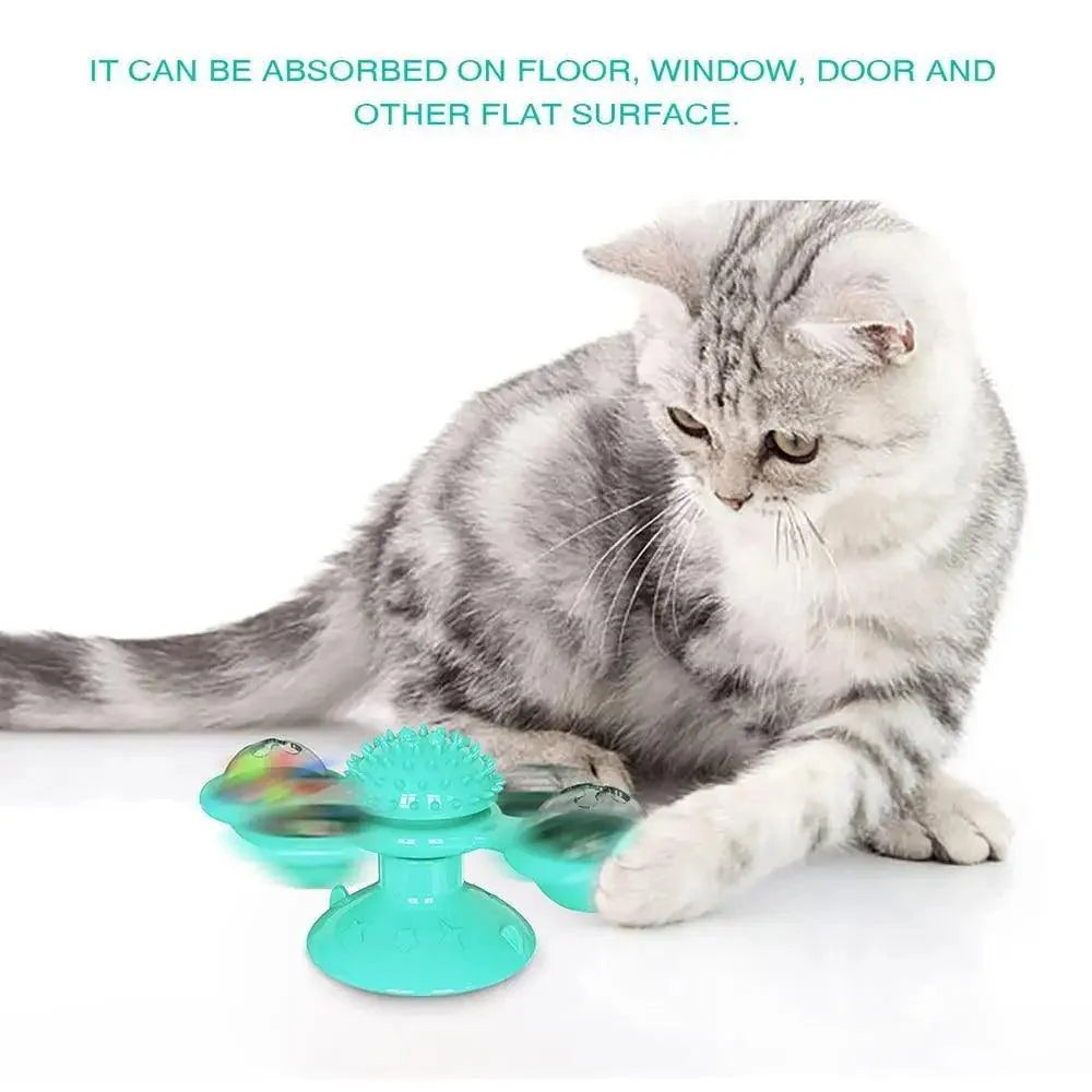 Rotatable Funny Massage Cat Toys Windmill LED Ball Teeth Cleaning Toys For Pets Interactive Turntable Tease Cat Toys Stevvex