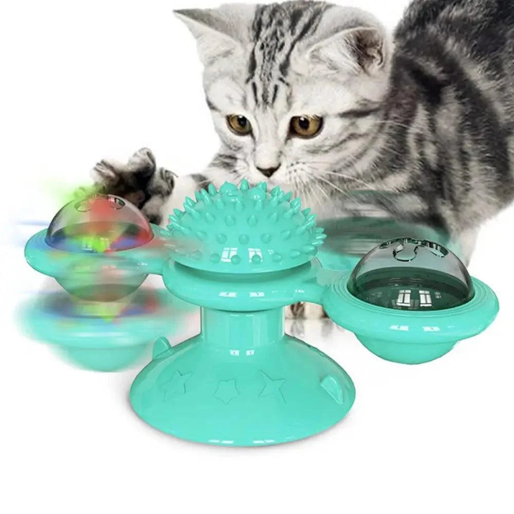 Rotatable Funny Massage Cat Toys Windmill LED Ball Teeth Cleaning Toys For Pets Interactive Turntable Tease Cat Toys Stevvex