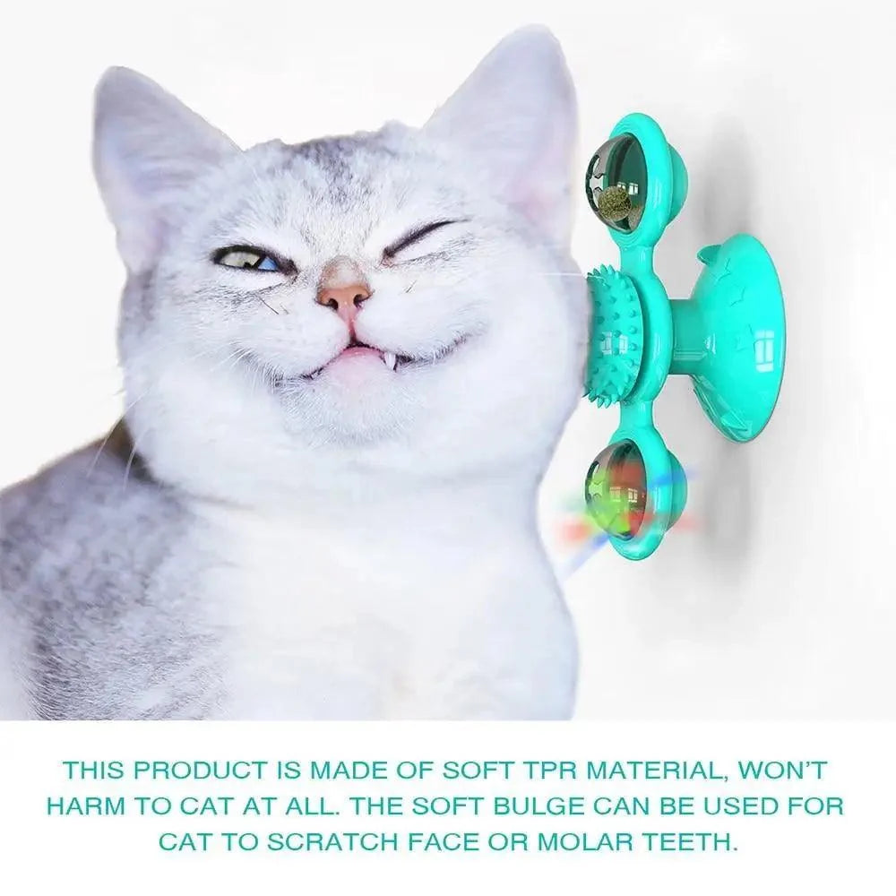 Rotatable Funny Massage Cat Toys Windmill LED Ball Teeth Cleaning Toys For Pets Interactive Turntable Tease Cat Toys Stevvex