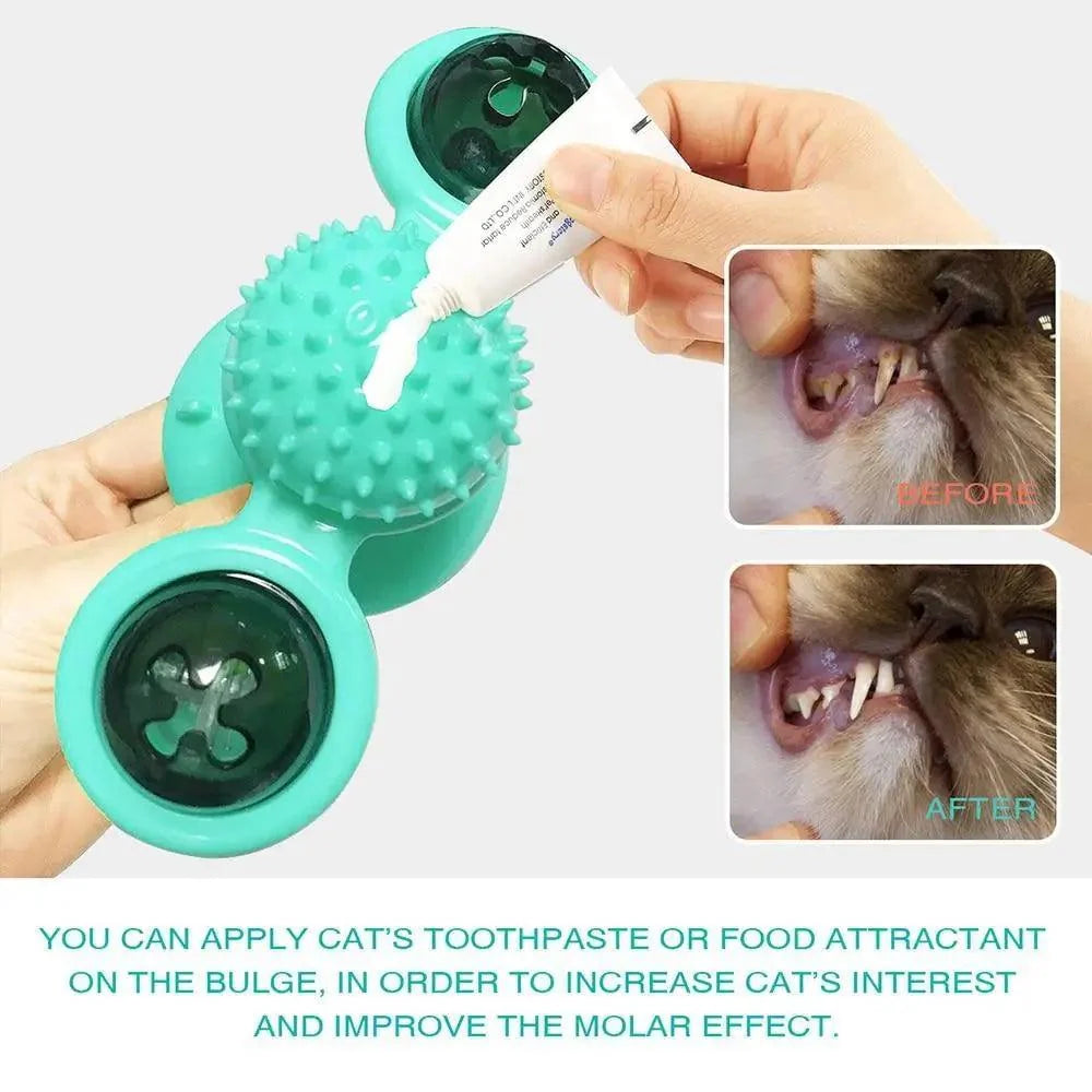Rotatable Funny Massage Cat Toys Windmill LED Ball Teeth Cleaning Toys For Pets Interactive Turntable Tease Cat Toys Stevvex