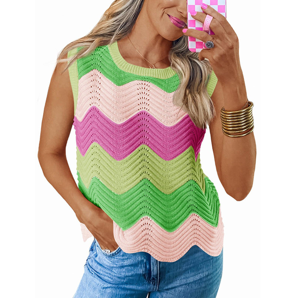 Round neck short sleeved vest contrasting wave top V.I.P Digital Presence