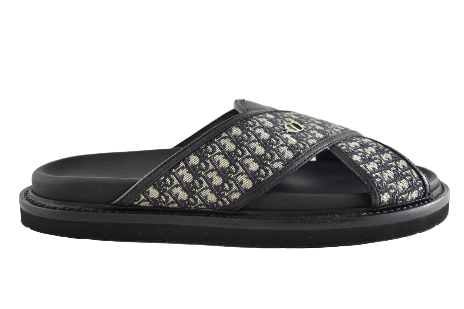 Dior Mens Aqua Sandal Beige Black Blue Oblique Jacquard Logo Slide Slip On