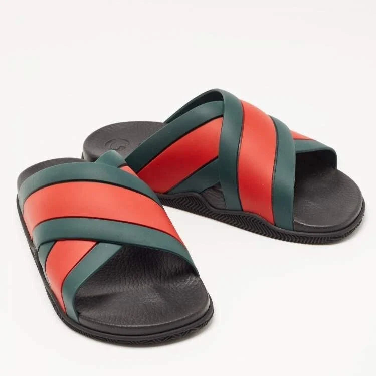 Gucci Blue and Red Agrado Slip-On Sandals