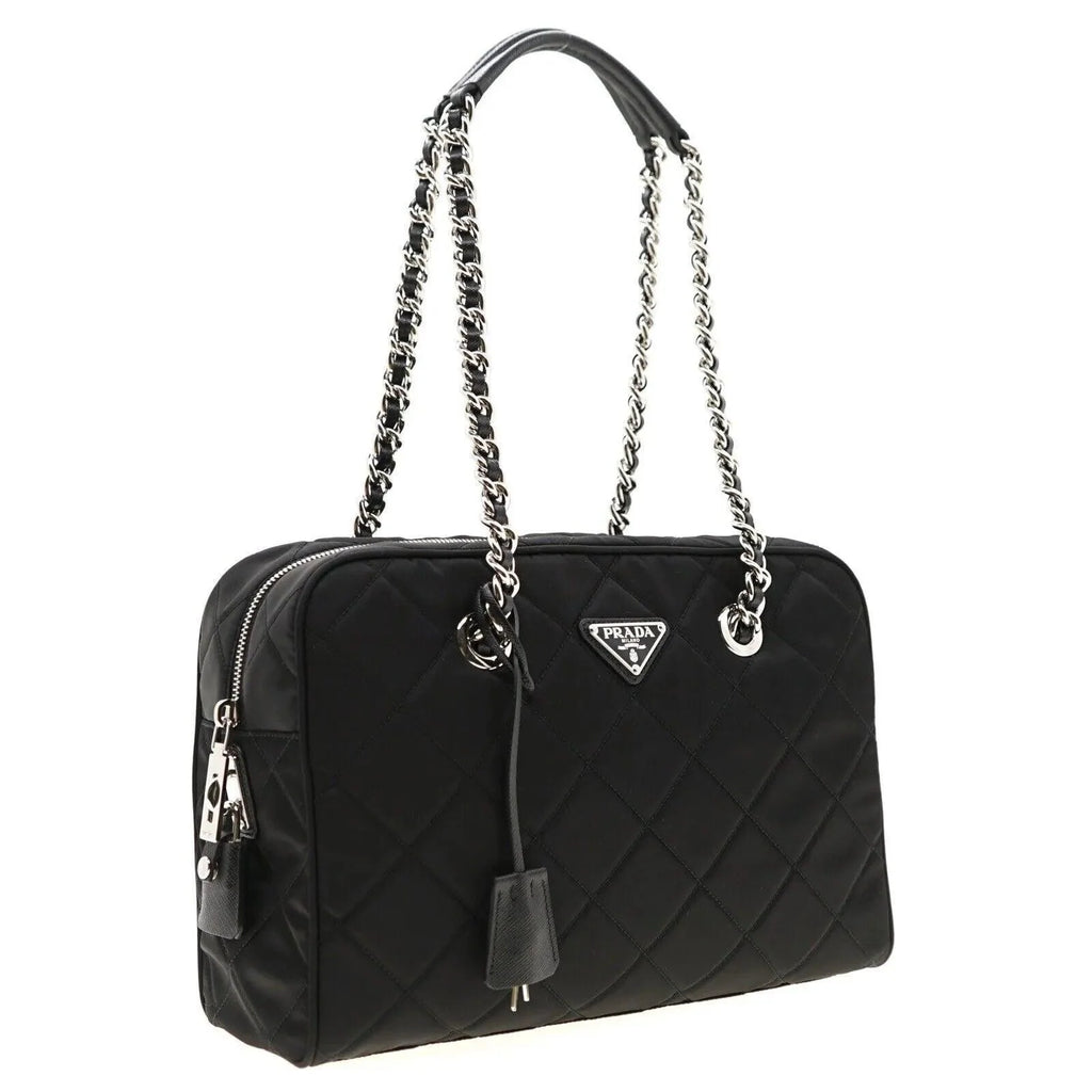 Prada Chain Shoulder Bag Quilted Black Nylon